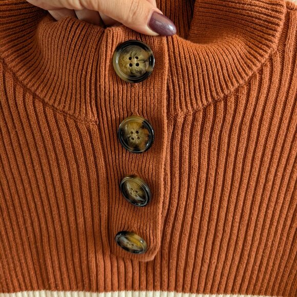 Tribal 100% Cotton Ribbed Knit Sweater Rust  Brown & White Stripe Medium Preppy - Picture 3 of 9